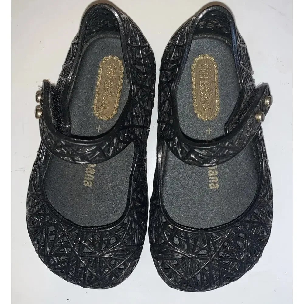 Mini Melissa Campana Zig Zag Girls 5C Black Gold Glitter Mary Jane